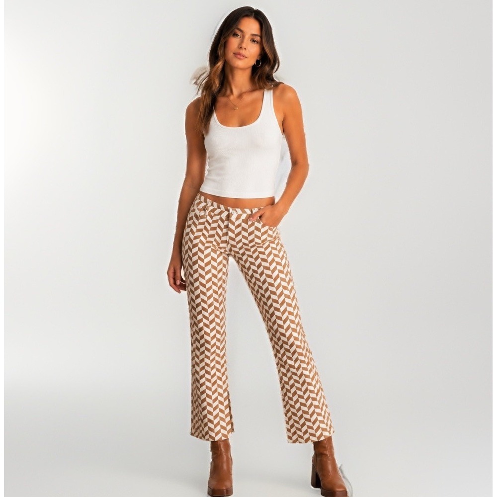 PacSun Womens Low Rise Straight Leg Jeans Brown Cream Chevron Size See Desc FLAW